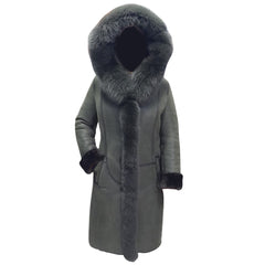 Pheobe's Grey Hooded Suede Shearling Jacket with Fox Fur