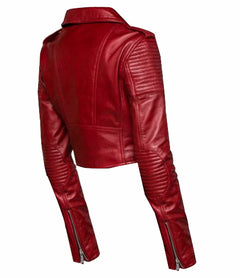 Fashionable Martyna's Biker Crop leather jacket with waist belt
